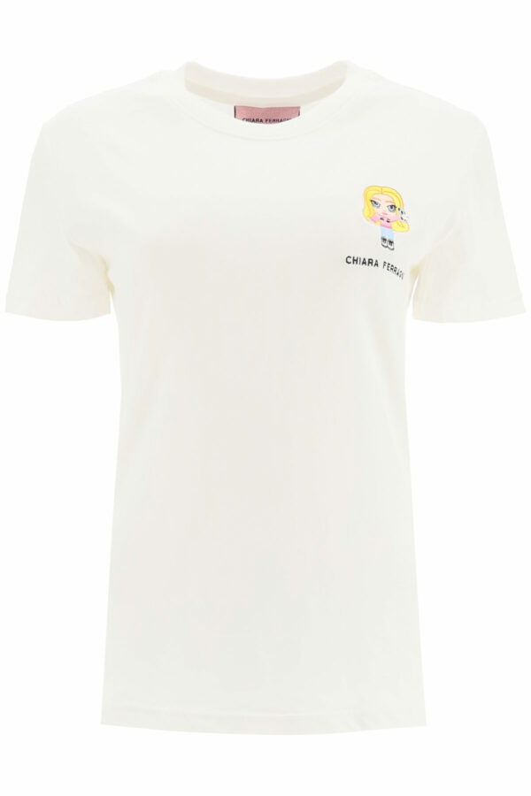 CHIARA FERRAGNI T-SHIRT CFMASCOTTE EMBROIDERY XS White Cotton