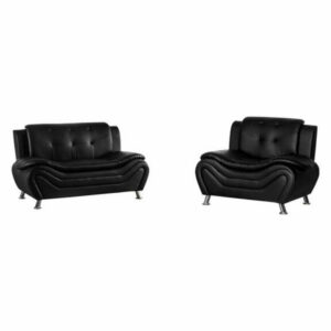 Camille Black Living Room Collection, Chair and Loveseat