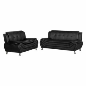 Camille Black Living Room Collection, Sofa and Loveseat