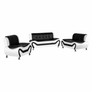 Camille Black and White Living Room Collection, 3-Piece Set