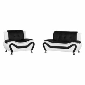 Camille Black and White Living Room Collection, Chair and Loveseat