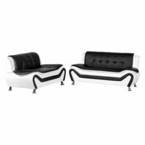 Camille Black and White Living Room Collection, Sofa and Loveseat