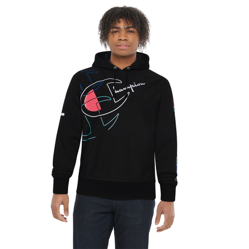 Champion Mens Champion Reverse Weave PO Hoodie - Mens Black/White Size M