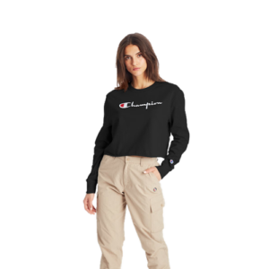 Champion Womens Champion Boyfriend Long Sleeve Cropped T-Shirt - Womens Black/Black Size XL