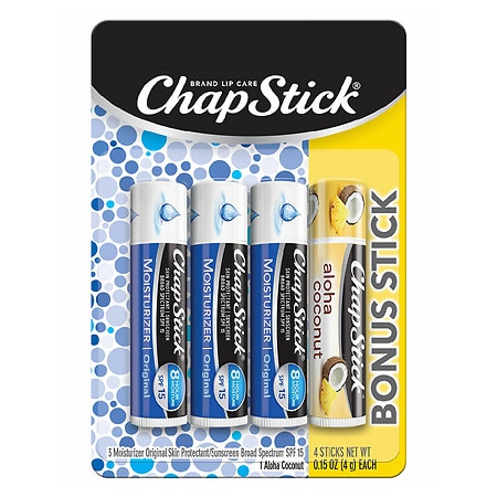 ChapStick Lip Moisturizer Original & Aloha Coconut Flavors Balm - 0.15 oz x 4 pack