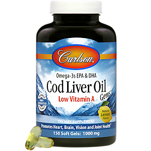 Cod Liver Oil Gems with Low Vitamin A - Natural Lemon Flavor - 1,000 MG (150 Softgels)