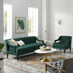 Concur Living Room Set Performance Velvet Set of 2 in Green