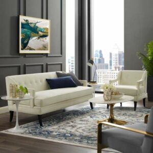 Concur Living Room Set Performance Velvet Set of 2 in Ivory