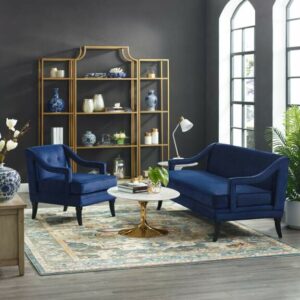 Concur Living Room Set Performance Velvet Set of 2 in Navy