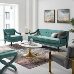 Concur Living Room Set Performance Velvet Set of 2 in Teal