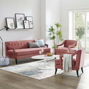 Concur Living Room Set Performance Velvet Set of 3 in Dusty Rose