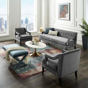 Concur Living Room Set Performance Velvet Set of 3 in Gray