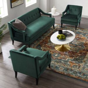 Concur Living Room Set Performance Velvet Set of 3 in Green