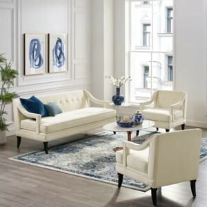 Concur Living Room Set Performance Velvet Set of 3 in Ivory