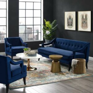 Concur Living Room Set Performance Velvet Set of 3 in Navy