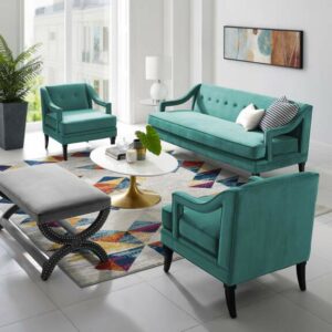 Concur Living Room Set Performance Velvet Set of 3 in Teal