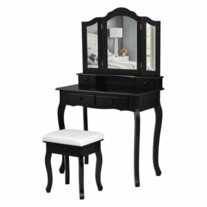 Costway Vanity Makeup Dressing Table Set W/Stool 4 Drawer&Mirror Jewe