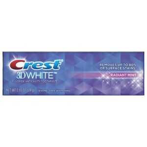 Crest 3D White Fluoride Anticavity Toothpaste Radiant Mint, Travel/Trial - 0.85 oz