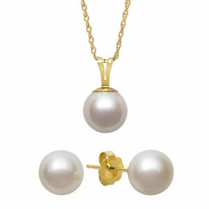 Cultured Akoya Pearl 14K Gold Pendant Earring and Necklace Set, One Size