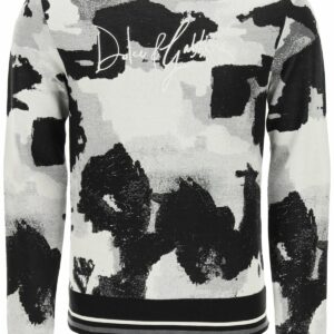 DOLCE & GABBANA CAMOUFLAGE SWEATER WITH LOGO EMBROIDERY 46 Black, Grey, White Silk