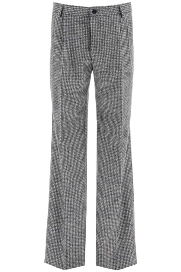DOLCE & GABBANA HOUNDSTOOTH TROUSERS 48 Grey, Black Wool