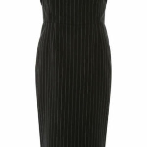 DOLCE & GABBANA PINSTRIPED BUSTIER DRESS 42 Grey, Black Wool