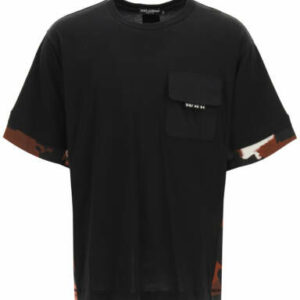 DOLCE & GABBANA T-SHIRT WITH CAMOUFLAGE INSERTS S Black, Brown Cotton