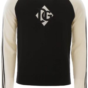 DOLCE & GABBANA TWO-TONE SWEATER 48 White, Black Wool