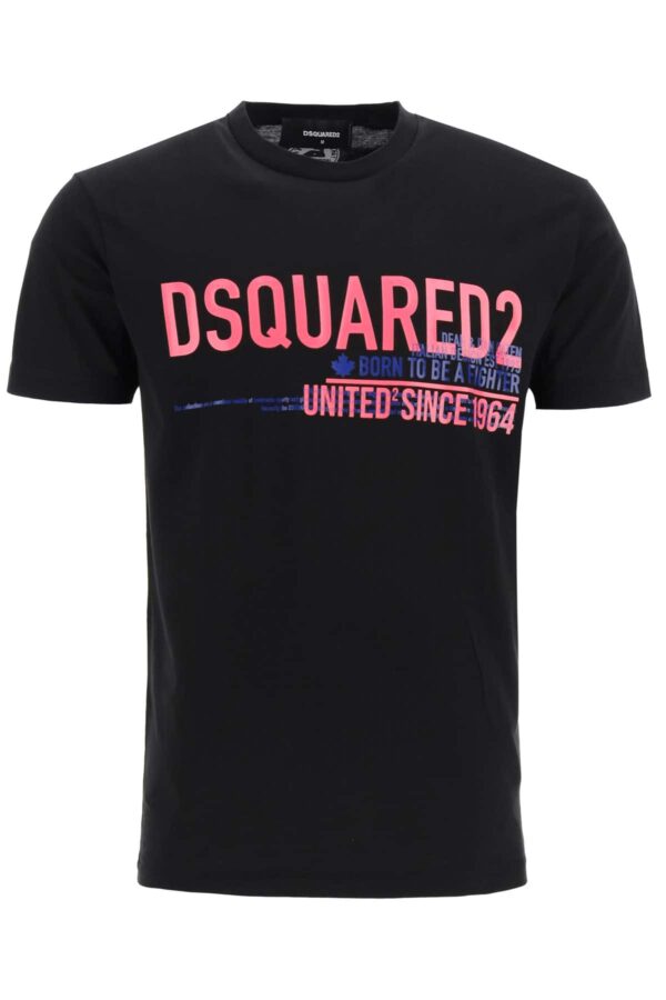 DSQUARED2 T-SHIRT WITH UNITED SINCE '64 PRINT M Black, Fuchsia, Blue Cotton
