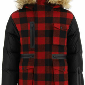 DSQUARED2 TWO-MATERIAL PARKA WITH REMOVABLE INTERIOR 46 Black, Red Technical, Wool
