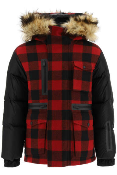 DSQUARED2 TWO-MATERIAL PARKA WITH REMOVABLE INTERIOR 46 Black, Red Technical, Wool