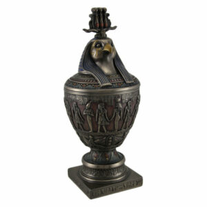 Decorative Egyptian Canopic Jar w/Horus Wearing Triple Atef Crown Lid