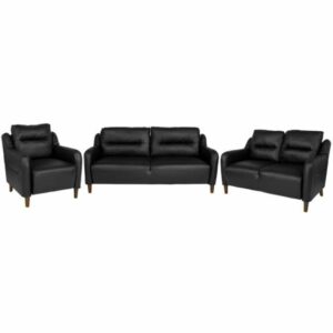 Delacora FF-BT-S8372A-SET-GG Newton Hill Three Piece Leather Upholstered Living Room Set Black Indoor Furniture Sets Living Room