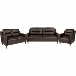 Delacora FF-BT-S8372A-SET-GG Newton Hill Three Piece Leather Upholstered Living Room Set Brown Indoor Furniture Sets Living Room