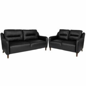 Delacora FF-BT-S8372A-SFLS-GG Newton Hill Two Piece Leather Upholstered Living Room Set Black Indoor Furniture Sets Living Room