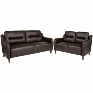 Delacora FF-BT-S8372A-SFLS-GG Newton Hill Two Piece Leather Upholstered Living Room Set Brown Indoor Furniture Sets Living Room