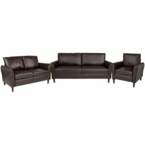 Delacora FF-BT-S8373-SET-GG Milton Park Three Piece Leather Upholstered Living Room Set Brown Indoor Furniture Sets Living Room