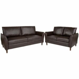 Delacora FF-BT-S8373-SFLS-GG Milton Park Two Piece Leather Upholstered Living Room Set Brown Indoor Furniture Sets Living Room