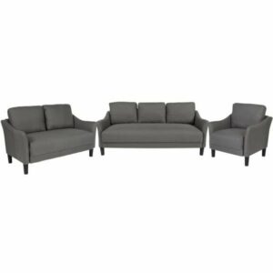 Delacora FF-SL-SF915-SET-DGY-GG Asti Three Piece Fabric Upholstered Living Room Set Dark Gray Indoor Furniture Sets Living Room