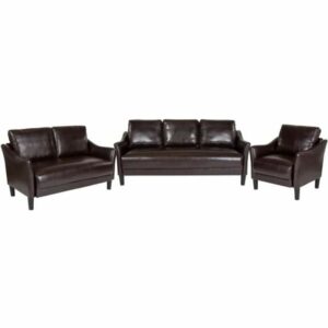 Delacora FF-SL-SF915-SET-GG Asti Three Piece Leather Upholstered Living Room Set Brown Indoor Furniture Sets Living Room