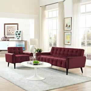 Delve Living Room Set Performance Velvet Set of 2 in Maroon