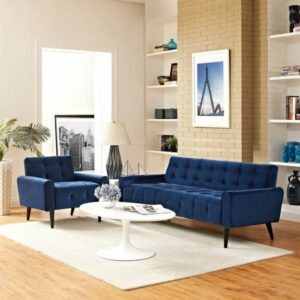 Delve Living Room Set Performance Velvet Set of 2 in Navy