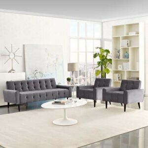 Delve Living Room Set Performance Velvet Set of 3 in Gray