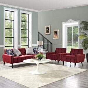 Delve Living Room Set Performance Velvet Set of 3 in Maroon