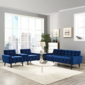 Delve Living Room Set Performance Velvet Set of 3 in Navy