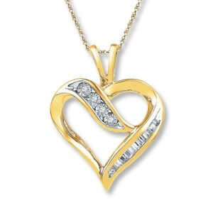 Diamond Heart Necklace 1/10 ct tw Round-cut 10K Yellow Gold