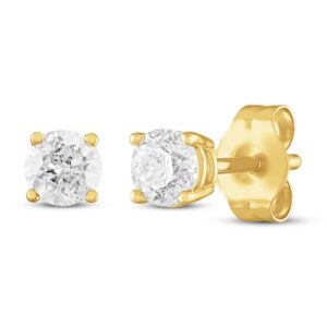 Diamond Solitaire Stud Earrings 3/4 ct tw Round-cut 10K Yellow Gold