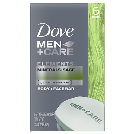Dove Men+Care Body and Face Bar Minerals + Sage - 4.0 oz x 6 pack