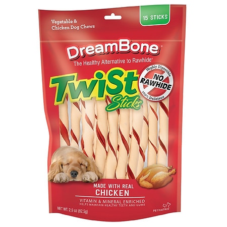 DreamBone Twist Sticks Rawhide Free Dog Chews, Made with Real Chicken - 0.19 oz x 15 pack