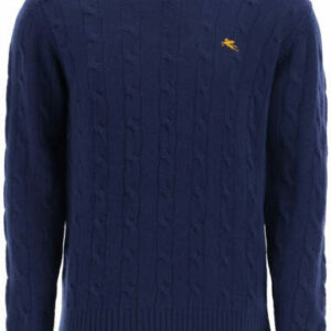 ETRO CABLE KNIT WOOL SWEATER S Blue Wool